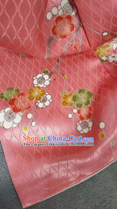 Traditional Japan Geisha Printing Sakura Pink Brocade Furisode Kimono Asian Japanese Fashion Apparel Costume for Women