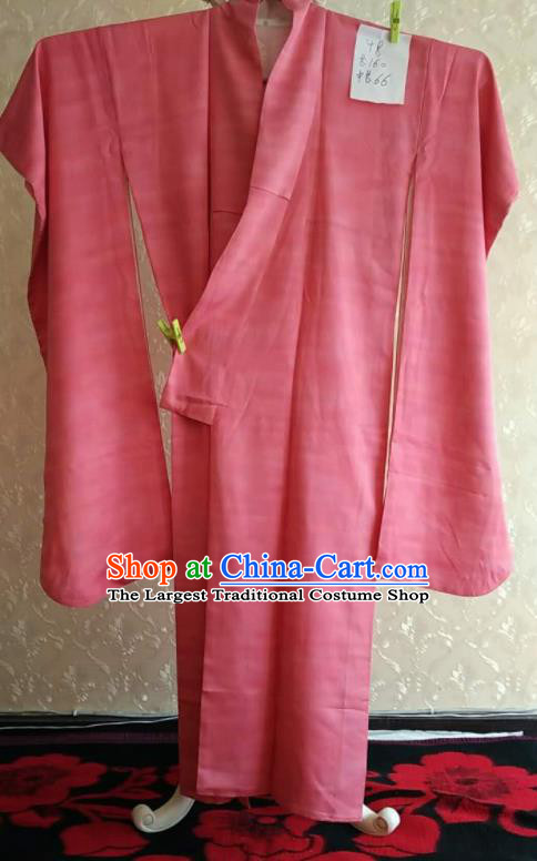 Traditional Japan Geisha Peach Pink Silk Furisode Kimono Asian Japanese Fashion Apparel Costume for Women