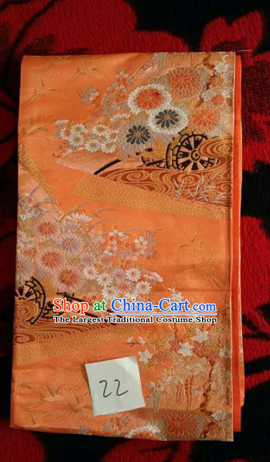 Japanese Geisha Classical Chrysanthemum Pattern Orange Brocade Kimono Belts Traditional Japan Yukata Waistband