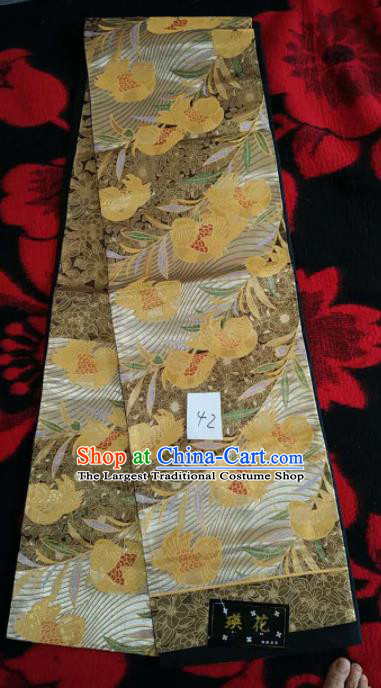 Japanese Geisha Classical Pattern Brown Brocade Kimono Belts Traditional Japan Yukata Waistband