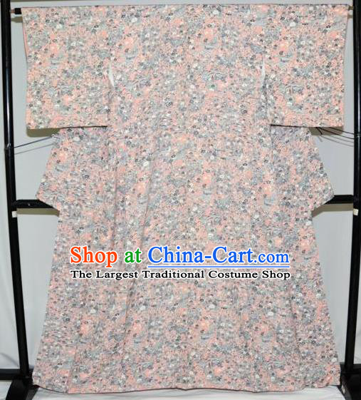 Traditional Japan Geisha Printing Pink Flowers Silk Furisode Kimono Asian Japanese Fashion Apparel Costume for Women