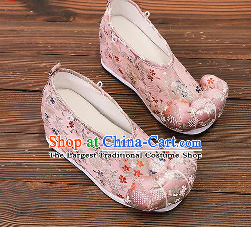 Asian Chinese Traditional Pink Satin Embroidered Shoes Princess Shoes Opera Shoes Hanfu Shoes for Women