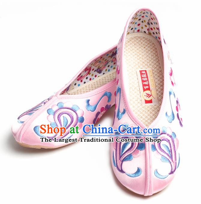 Chinese Traditional Embroidered Pink Shoes Opera Shoes Hanfu Shoes Satin Shoes for Women