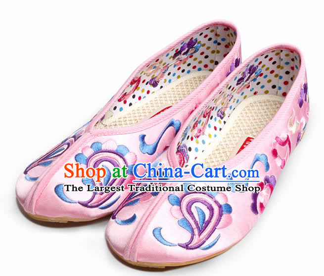 Chinese Traditional Embroidered Pink Shoes Opera Shoes Hanfu Shoes Satin Shoes for Women