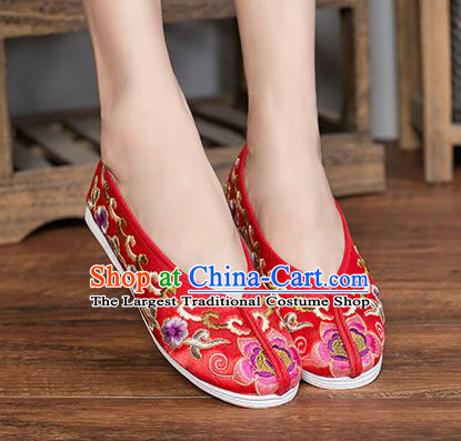 Chinese Traditional Red Satin Embroidered Shoes Opera Shoes Hanfu Shoes Wedding Shoes for Women