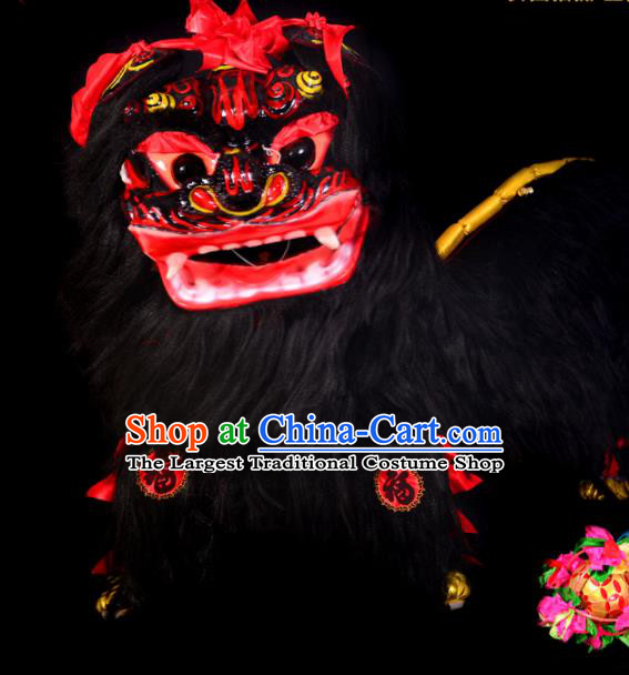 Chinese Traditional Lion Dance Costume Black Fur Lion Head Lantern Festival Folk Dance Prop Complete Set