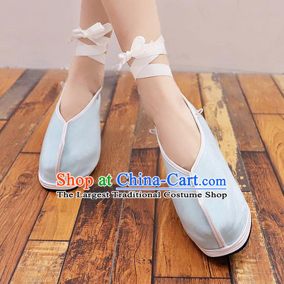 Asian Chinese Traditional Princess Shoes Blue Shoes Opera Shoes Hanfu Shoes for Women
