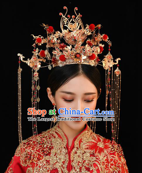 Chinese Traditional Ancient Bride Red Venonat Phoenix Coronet Wedding Hair Accessories for Women