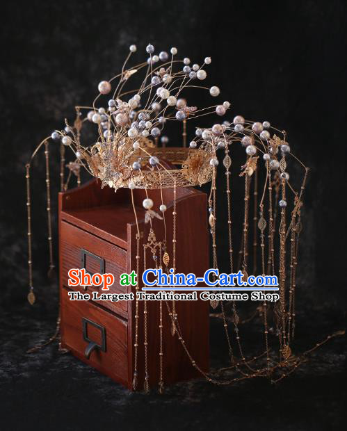 Chinese Traditional Ancient Bride Beads Phoenix Coronet Wedding Hair Accessories for Women