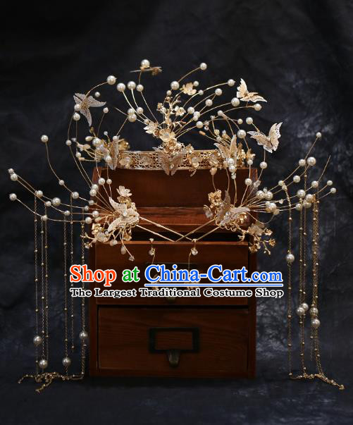 Chinese Traditional Ancient Bride Butterfly Phoenix Coronet Wedding Hair Accessories for Women