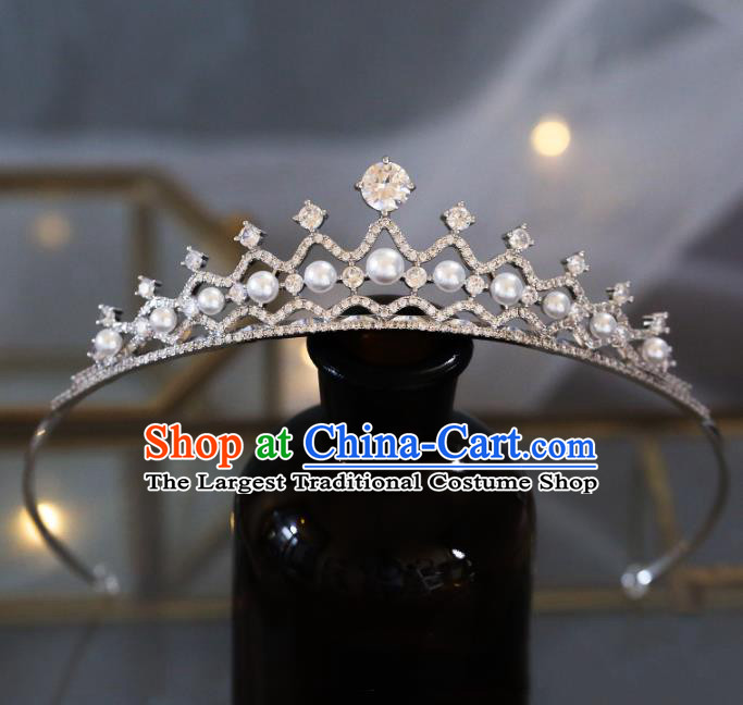 Top Grade Baroque Queen Luxury Zircon Pearls Royal Crown Wedding Bride Hair Accessories for Women