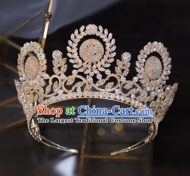 Top Grade Baroque Bride Golden Zircon Royal Crown Wedding Queen Hair Accessories for Women