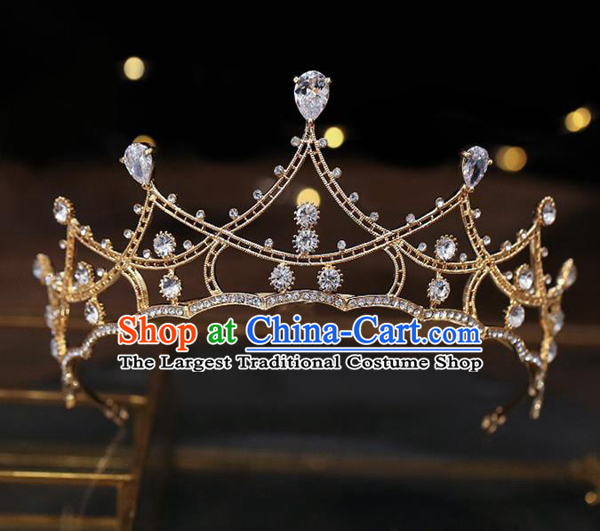 Top Grade Baroque Bride Zircon Golden Royal Crown Wedding Queen Hair Accessories for Women