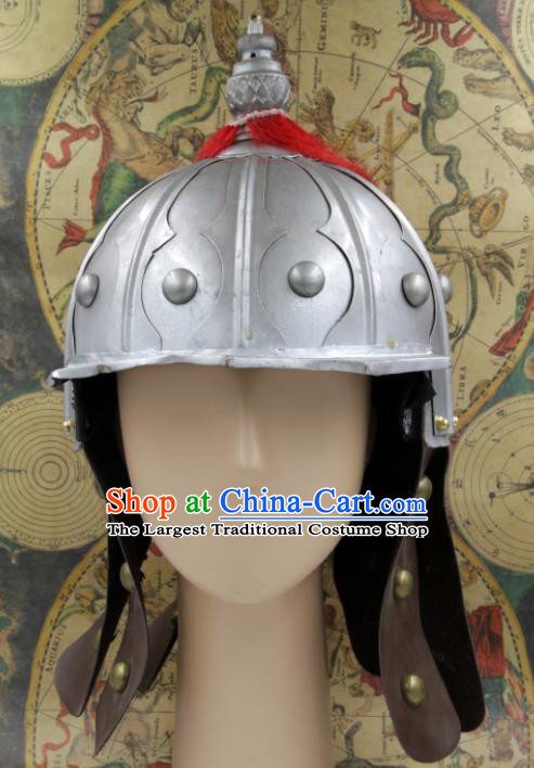 Chinese Traditional Ming Dynasty General Argent Helmet Ancient Soldier Hat Headwear for Men