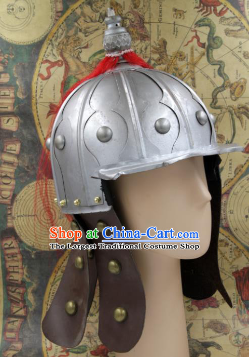 Chinese Traditional Ming Dynasty General Argent Helmet Ancient Soldier Hat Headwear for Men