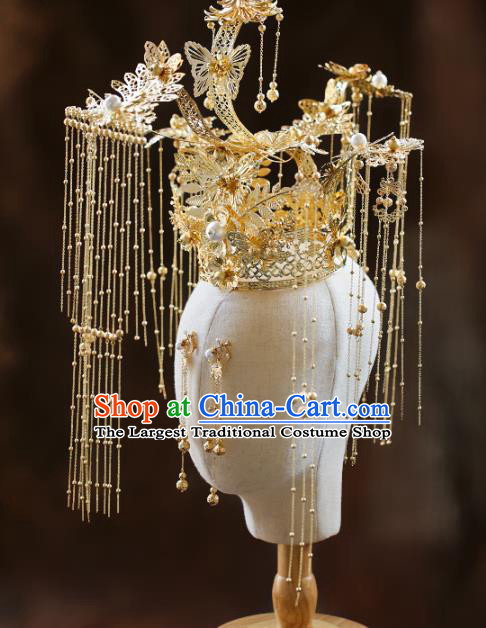 Chinese Wedding Deluxe Headdress Golden Phoenix Coronet Traditional Ancient Bride Hair Accessories for Women