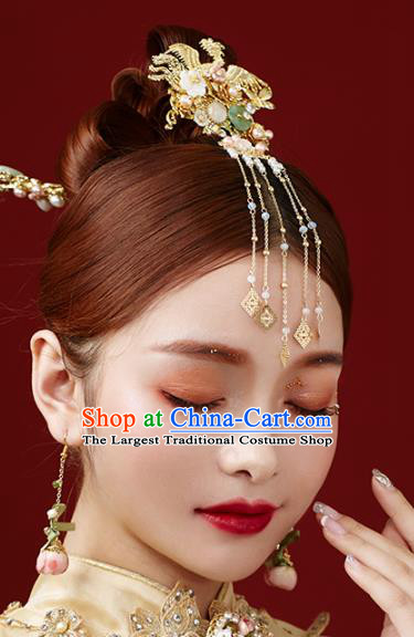 Chinese Traditional Hanfu Golden Phoenix Hair Clip Ancient Bride Hair Accessories for Women