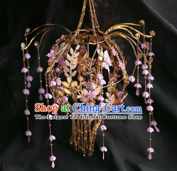 Chinese Ancient Wedding Bridal Portable Lantern Traditional Bride Pink Flowers Tassel Lanterns for Women
