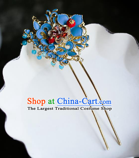 Chinese Ancient Hanfu Blue Hairpin Traditional Bride Hair Accessories for Women