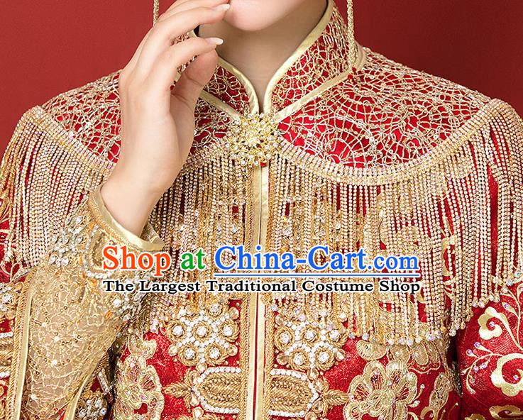 Chinese Ancient Wedding Bride Tassel Shoulder Accessories Traditional Xiuhe Suit Cappa for Women