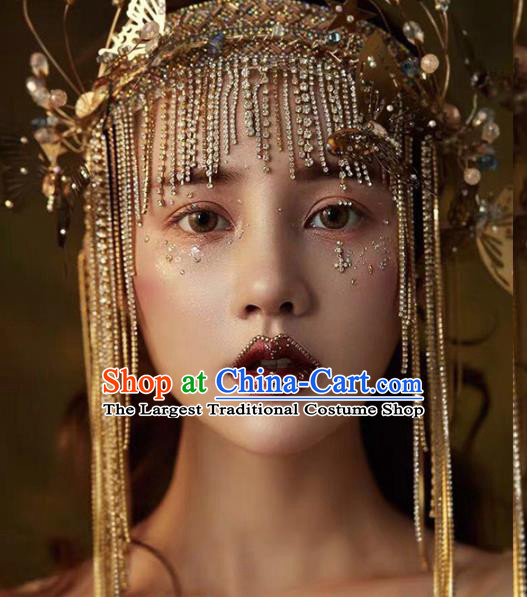 Top Grade Baroque Golden Tassel Hair Clasp Wedding Bride Hair Accessories for Women