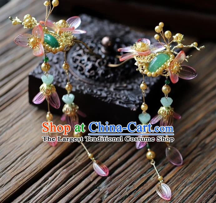 Traditional Chinese Handmade Grass Flower Tassel Hairpins Headdress Ancient Hanfu Hair Accessories for Women