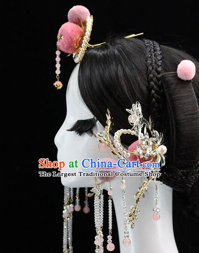 Traditional Chinese Wedding Pink Venonat Hairpins Hair Crown Headdress Ancient Queen Hair Accessories for Women