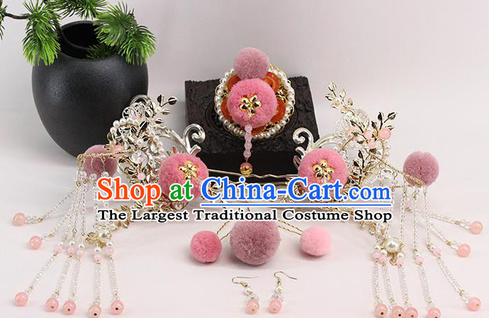 Traditional Chinese Wedding Pink Venonat Hairpins Hair Crown Headdress Ancient Queen Hair Accessories for Women