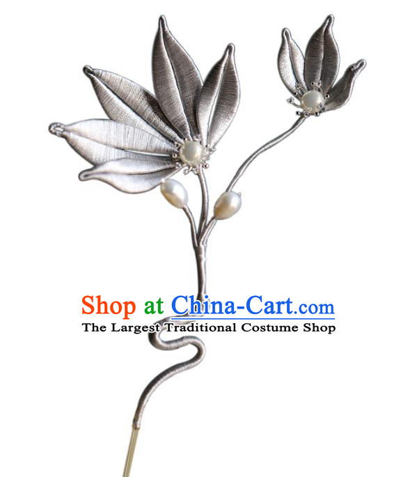 Traditional Chinese Handmade Grey Leaf Hairpins Headdress Ancient Hanfu Hair Accessories for Women