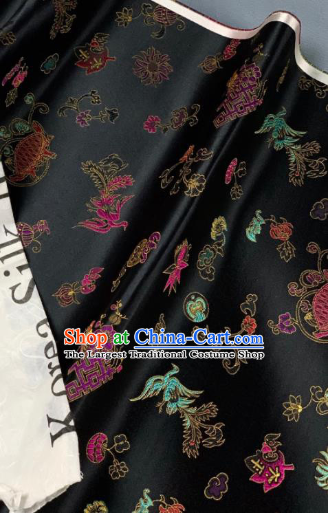 Chinese Classical Phoenix Bamboo Pattern Design Black Silk Fabric Asian Traditional Hanfu Brocade Material