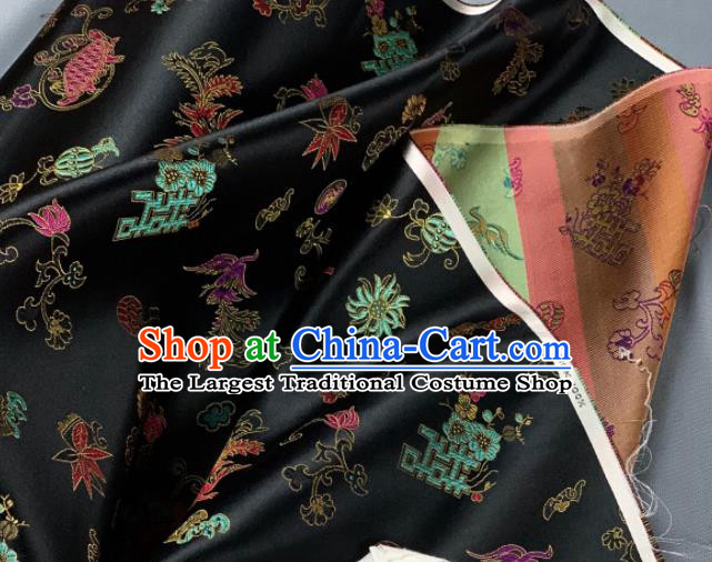 Chinese Classical Phoenix Bamboo Pattern Design Black Silk Fabric Asian Traditional Hanfu Brocade Material