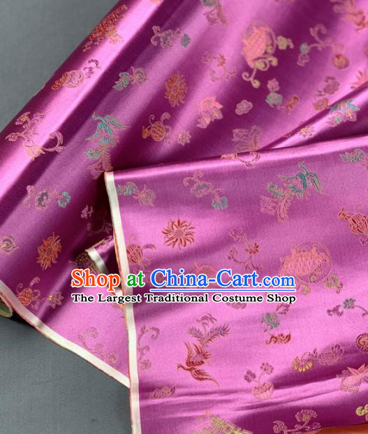 Chinese Classical Phoenix Bamboo Pattern Design Lilac Silk Fabric Asian Traditional Hanfu Brocade Material