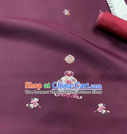 Chinese Classical Embroidered Peony Pattern Design Purple Silk Fabric Asian Traditional Hanfu Brocade Material