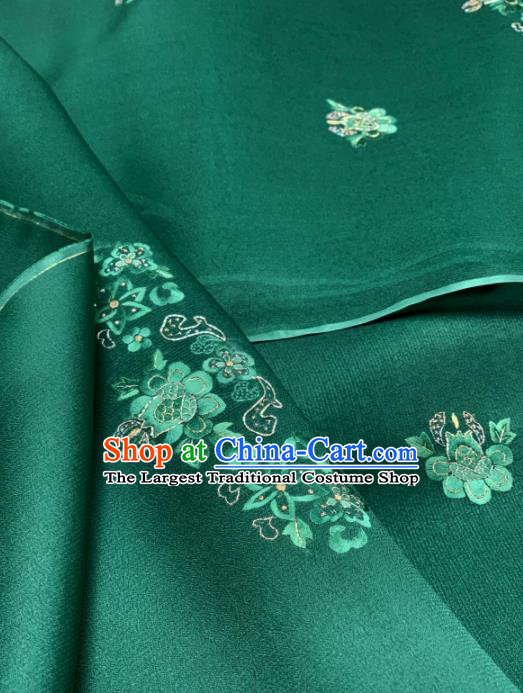 Chinese Classical Embroidered Flowers Pattern Design Green Silk Fabric Asian Traditional Hanfu Brocade Material