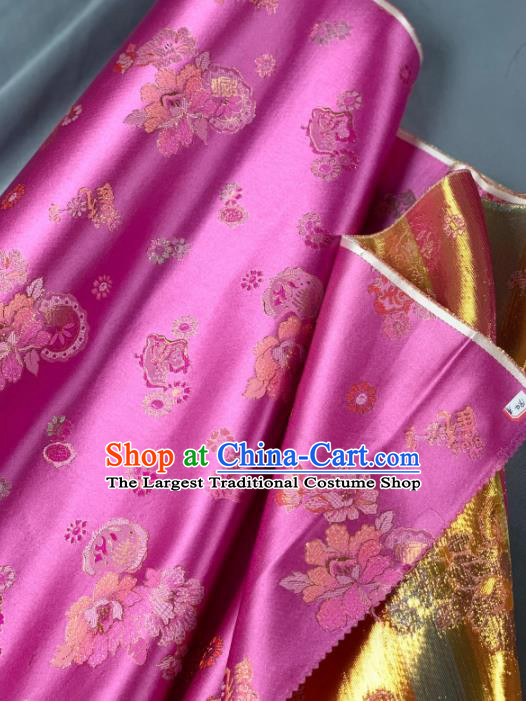 Chinese Classical Peony Flowers Pattern Design Pink Silk Fabric Asian Traditional Hanfu Brocade Material