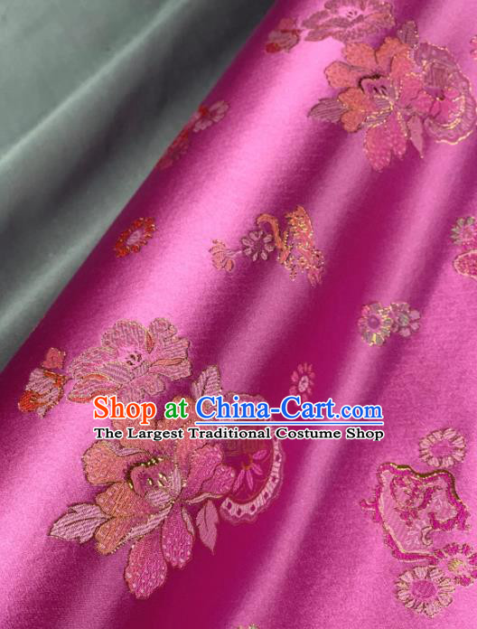 Chinese Classical Peony Flowers Pattern Design Pink Silk Fabric Asian Traditional Hanfu Brocade Material