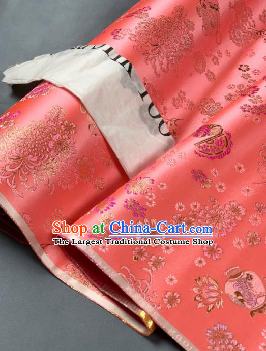 Chinese Classical Chrysanthemum Pattern Design Orange Silk Fabric Asian Traditional Hanfu Brocade Material