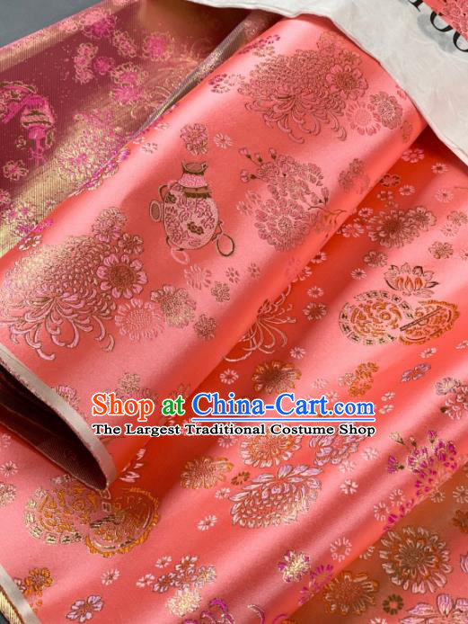 Chinese Classical Chrysanthemum Pattern Design Orange Silk Fabric Asian Traditional Hanfu Brocade Material