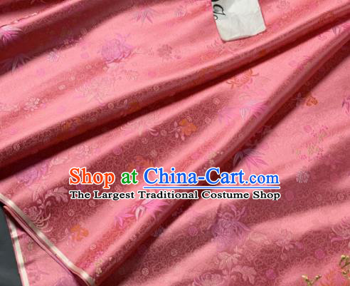Chinese Classical Chrysanthemum Pattern Design Pink Silk Fabric Asian Traditional Hanfu Brocade Material