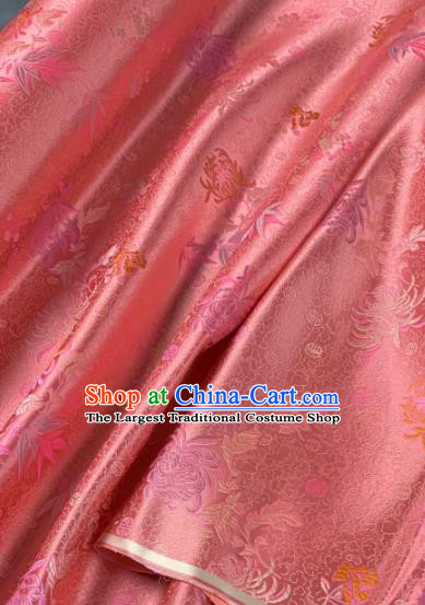 Chinese Classical Chrysanthemum Pattern Design Pink Silk Fabric Asian Traditional Hanfu Brocade Material