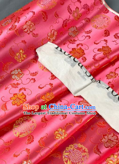 Chinese Classical Bamboo Leaf Peony Pattern Design Peach Pink Silk Fabric Asian Traditional Hanfu Brocade Material