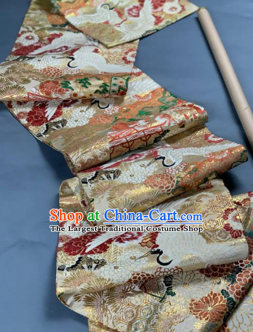 Asian Japanese Traditional Crane Peony Pattern Design Brocade Fabric Silk Fabric Tapestry Satin