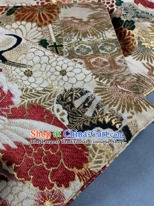 Asian Japanese Traditional Crane Peony Pattern Design Brocade Fabric Silk Fabric Tapestry Satin