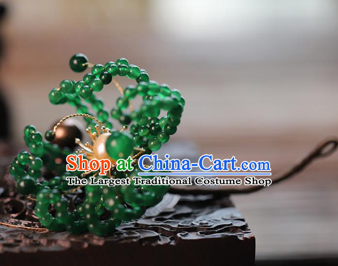 Traditional Chinese Handmade Green Beads Chrysanthemum Hairpins Headdress Ancient Hanfu Hair Accessories for Women