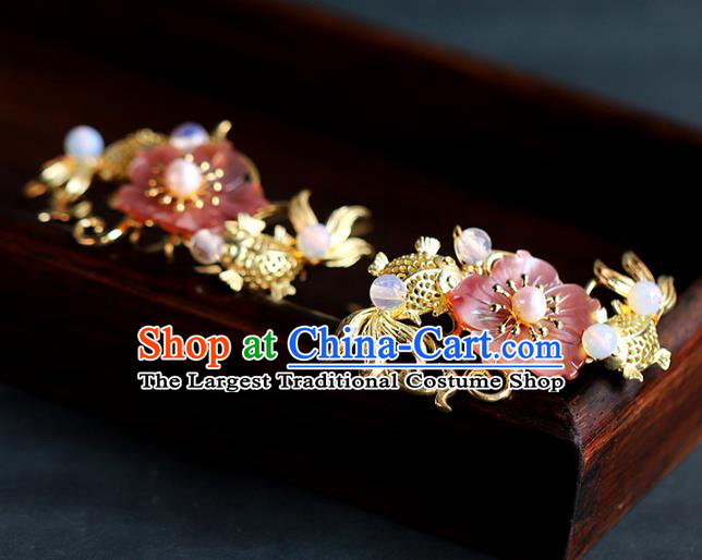 Traditional Chinese Handmade Brass Goldfish Hairpin Headdress Ancient Hanfu Hair Accessories for Women