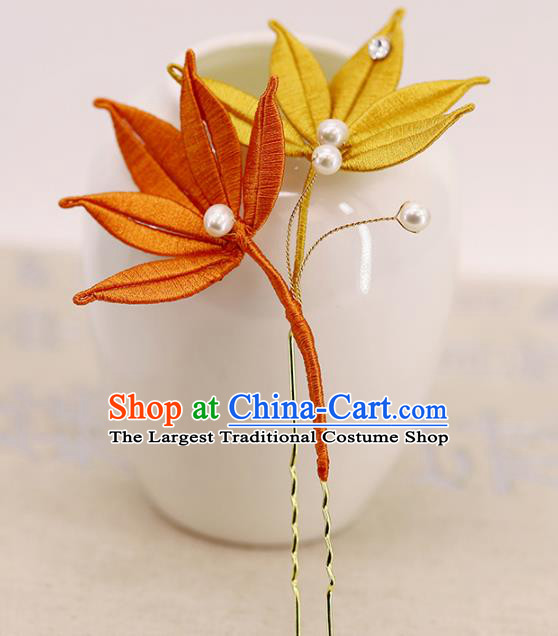 Traditional Chinese Handmade Maple Leaf Hairpin Headdress Ancient Hanfu Hair Accessories for Women