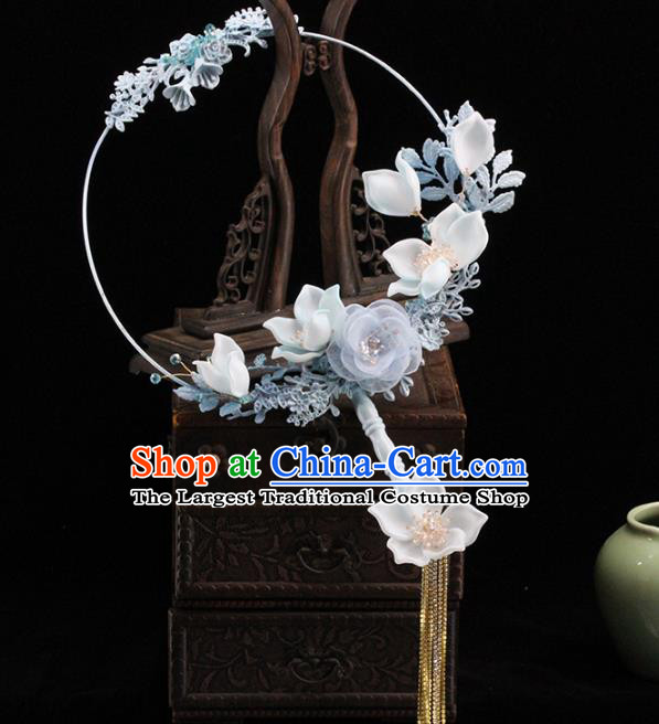 Traditional Chinese Handmade Silk Flowers Round Fans Ancient Hanfu Wedding Palace Fan for Women