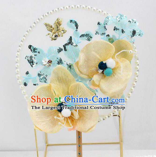 Traditional Chinese Handmade Phalaenopsis Round Fans Ancient Hanfu Wedding Palace Fan for Women