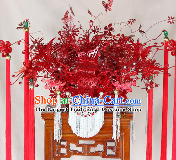 Traditional Chinese Opera Red Phoenix Coronet Hairpins Headdress Ancient Wedding Hair Accessories for Women
