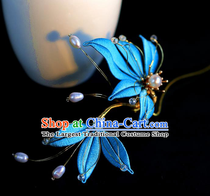 Traditional Chinese Handmade Blue Leaf Hairpin Headdress Ancient Hanfu Hair Accessories for Women